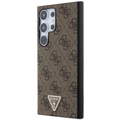2. Etui Guess Grip Stand 4G Triangle Strass na Samsung Galaxy S24 Ultra - brązowe