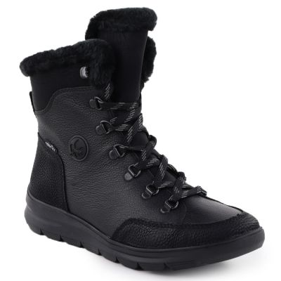 Skórzane wodoodporne botki damskie z futerkiem czarne Rieker  Z0000-00