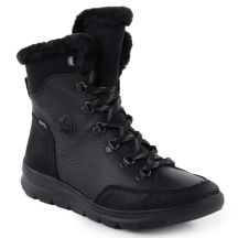 Skórzane wodoodporne botki damskie z futerkiem czarne Rieker  Z0000-00