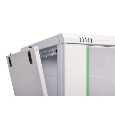 21. Szafa sieciowa wisząca DYNAmic 19" 9U rack 600x600, drzwi szyba, szary, niedzielona, złożona, 60kg