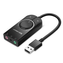 Ugreen zewnętrzna karta dzwiękowa muzyczna adapter USB - 3,5 mm mini jack z regulacją głośności 15cm czarny (40964)