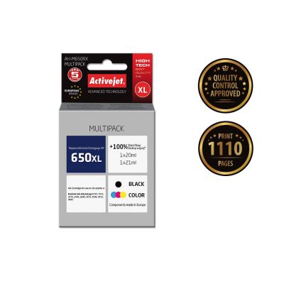 2. Activejet AH-M650RX Tusz (zamiennik HP 650 CZ101AE/CZ102AE; Premium; 1 x 20 ml, 1 x 21 ml; 1110 stron, czarny, kolor)
