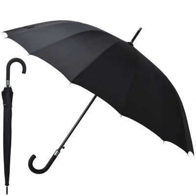 PARASOL DŁUGI PÓŁAUTOMATYCZNY 16 ŻEBER CZARNY SEMI LINE