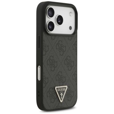 4. Etui Guess Leather 4G Triangle Strass MagSafe na iPhone 18 Pro / 17 Pro - czarne