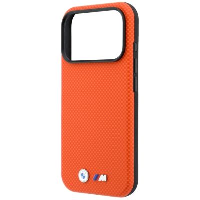 6. Etui BMW M Quadrille Kevlar Metal Logo MagSafe na iPhone 17 Pro Max / 18 Pro Max - pomarańczowe