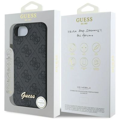 8. Etui Guess 4G Script Logo MagSafe na iPhone 16e - czarne