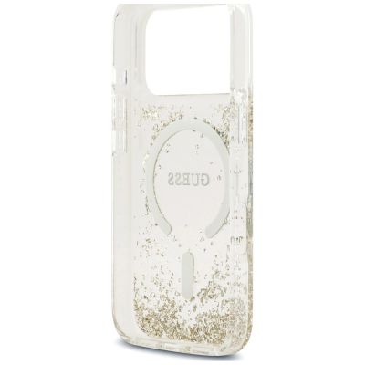 7. Etui Guess Resin Bottom Glitter MagSafe na iPhone 18 Pro / 17 Pro - złote