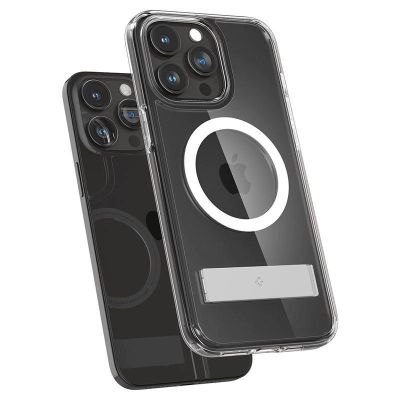7. Etui Spigen Ultra Hybrid S MagSafe z podstawką do iPhone 15 Pro - przezroczyste