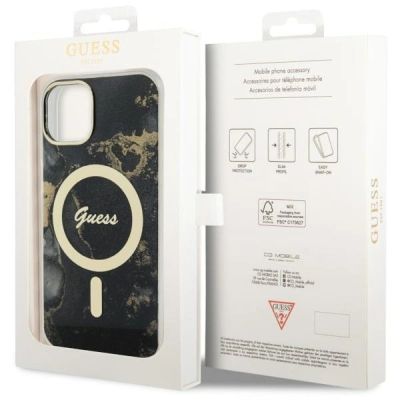 8. Etui Guess Golden Marble MagSafe na iPhone 14 - czarne