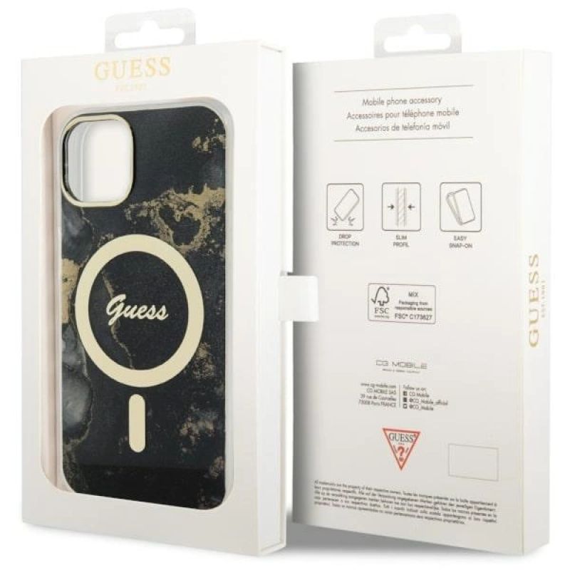 8. Etui Guess Golden Marble MagSafe na iPhone 14 - czarne