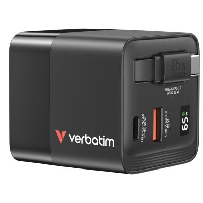 2. ładowarka Verbatim Gan 65W 2xUSB-C PD,1xUSB-A, retrac. Przewód 32217