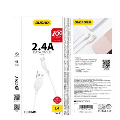 5. Dudao przewód kabel USB / Lightning 2.4A 1m biały (L4L 1m white)