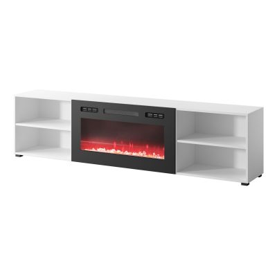 Szafka RTV POLO 200x33x50,5 biały + kominek czarny