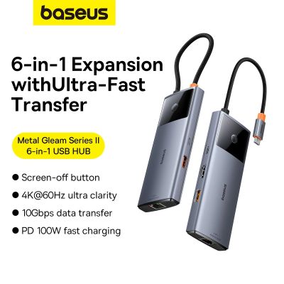 12. HUB USB 6w1 Baseus Metal Gleam Series II USB-A/USB-C/USB-C PD/HDMI/RJ45 - czarny