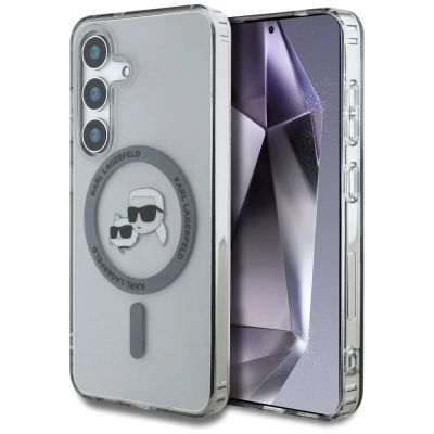 Etui Karl Lagerfeld Button Karl & Choupette Heads Printed Logo MagSafe Samsung Galaxy S25 Plus czarny