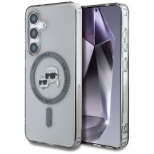 Etui Karl Lagerfeld Button Karl & Choupette Heads Printed Logo MagSafe Samsung Galaxy S25 Plus czarny
