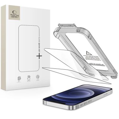 Szkło hartowane Tech-Protect Quick Set+ 2-pack na iPhone 12 / 12 Pro - czarne