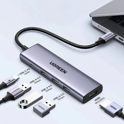 7. HUB Ugreen CM511 15597 5w1 USB-C - USB-C PD / HDMI / 3x USB-A 3.0 - szary