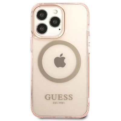 3. Etui Guess Gold Outline Translucent MagSafe na iPhone 13 Pro Max - różowe