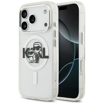 Etui Karl Lagerfeld IML Glitter Karl & Choupette Sketch Logo MagSafe na iPhone 17 Pro - przezroczyste