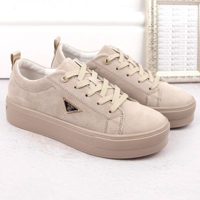 9. Skórzane zamszowe półbuty na platformie Filippo W PAW315C beżowe