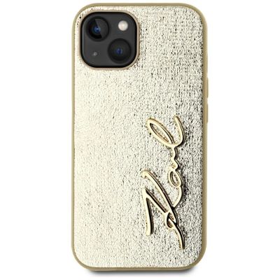 3. Etui Karl Lagerfeld Wrinkled Metal Signature na iPhone 15 - złote
