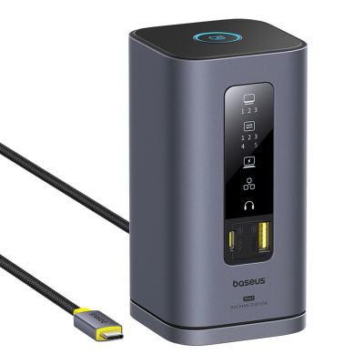 Stacja dokująca Baseus Spacemate hub USB-C 11w1 3xHDMI 4K 60Hz + 2xUSB-A (10Gb/s) + 1xUSB-C (10Gb/s) + RJ45 + 2xUSB-A (480Mb/s) + 1xUSB-C (PD) + 1xMinijack 3,5mm - szara