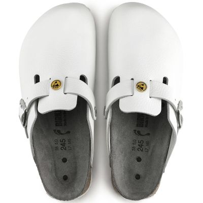 8. Chodaki damskie Birkenstock Boston ESD White skóra naturalna klapki medyczne narrow wąskie (0061378)