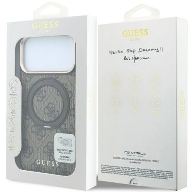 8. Etui Guess Ring Stand 360 4G Classic Logo MagSafe na iPhone 18 Pro Max / 17 Pro Max - brązowe