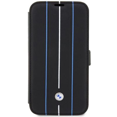 2. Etui BMW Leather Stamp Blue Lines na iPhone 14 Pro - czarne