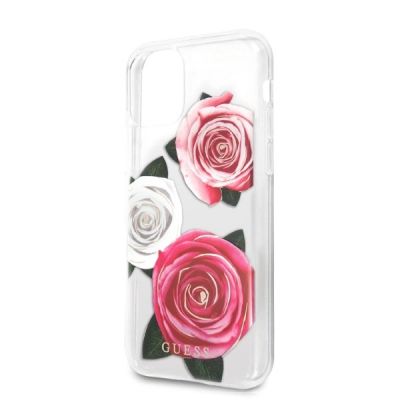 3. Etui Guess Flower Desire Pink & White Rose na iPhone 11 Pro - przezroczyste