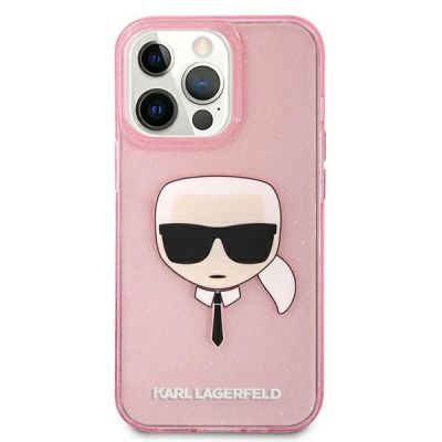 3. Etui Karl Lagerfeld Glitter Karl's Head na iPhone 13 Pro Max - różowe