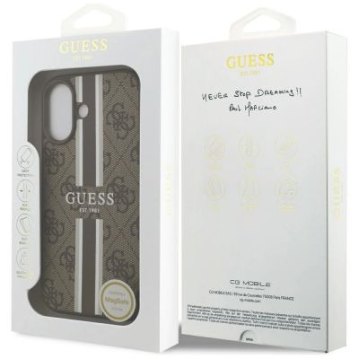 8. Etui Guess 4G Printed Stripes MagSafe na iPhone 17 - brązowe