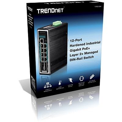 4. Przełącznik przemysłowy TRENDnet 12Port Gbit zarządzany L2+ PoE+ Metal
