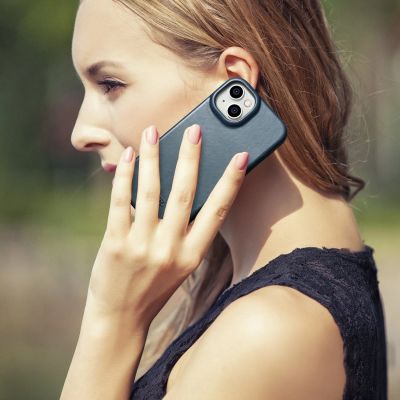 30. iCarer CE Oil Wax Premium Leather Folio Case skórzane etui iPhone 14 Plus z klapką magnetyczne MagSafe niebieski (AKI14220707-BU)