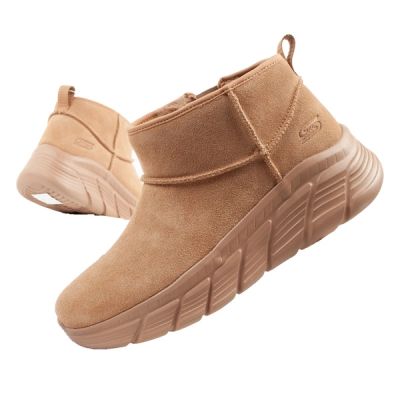 Skechers buty zimowe damskie botki za kostkę ocieplane skórzane brązowe