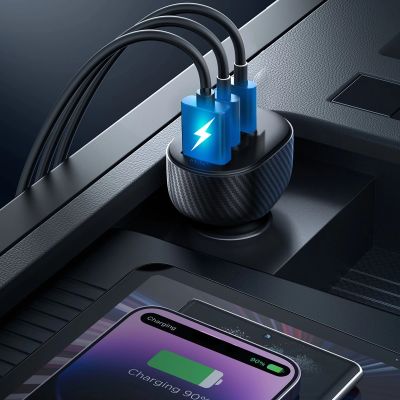 11. Ładowarka samochodowa Joyroom JR-CCD04 30W 2x USB-C USB-A z wyświetlaczem - czarna