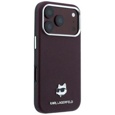 4. Etui Karl Lagerfeld Grained Choupette Head Metal MagSafe na iPhone 17 Pro / 18 Pro - burgundowe