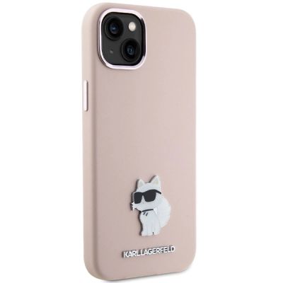 4. Etui Karl Lagerfeld Silicone Choupette Metal Pin na iPhone 15 Plus / 14 Plus - różowe
