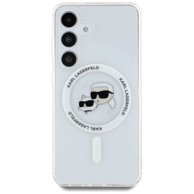 3. Etui Karl Lagerfeld Button Karl & Choupette Heads Printed Logo MagSafe Samsung Galaxy S25 biały