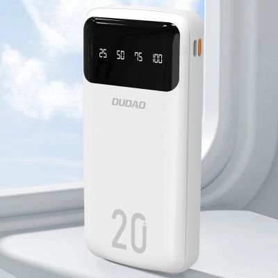 5. Dudao pojemny powerbank z 4 wbudowanymi kablami 20000mAh USB Typ C + micro USB + Lightning + USB-A (wejście) - biały (Dudao K6Pro+)