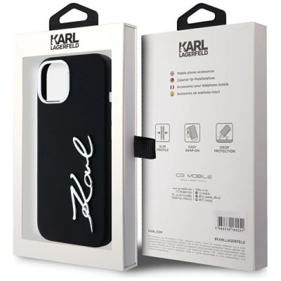 8. Etui Karl Lagerfeld Silicone Metal Script Logo na iPhone 15 - czarne
