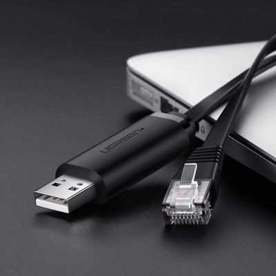 2. Ugreen kabel konsolowy przejściówka USB - Ethernet RJ45 1,5m czarny (CM204)