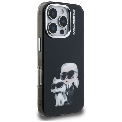 4. Etui Karl Lagerfeld IML Aquarelle Karl & Choupette & Logo na iPhone 16 Pro Max - czarne