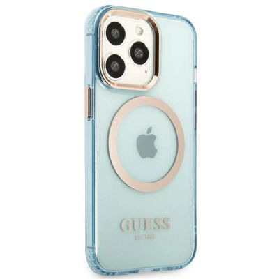 4. Etui Guess Gold Outline Translucent MagSafe na iPhone 13 Pro / iPhone 13 - niebieskie