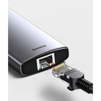 16. HUB Baseus Metal Gleam 6w1 USB-C - USB-C PD 100W 1x HDMI 4K 30Hz 3x USB-A 3.2 1x RJ45 - szary