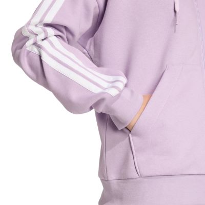 12. Bluza damska adidas Essentials 3-Stripes Full-Zip Fleece Hoodie fioletowa JY3080