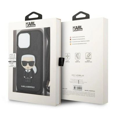7. Etui Karl Lagerfeld Leather Monogram Patch and Cord Iconik na iPhone 13 Pro / 13 - czarne