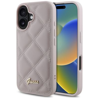 Etui Guess Quilted Metal Logo na iPhone 16 - różowe