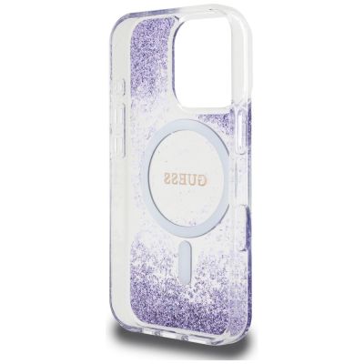 7. Etui Guess HC Resin Bottom Glitter MagSafe na iPhone 16 Pro Max - fioletowe